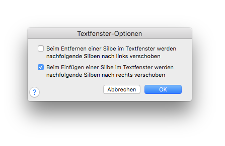 Dialogbox Textfenster-Optionen